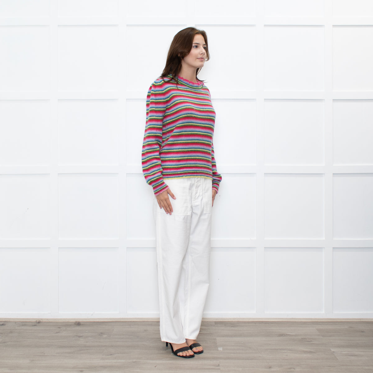 Wyse Pink Red Blue Striped Mohair Sweater