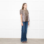 J Crew Gold Black Lurex Check Short Sleeved Top