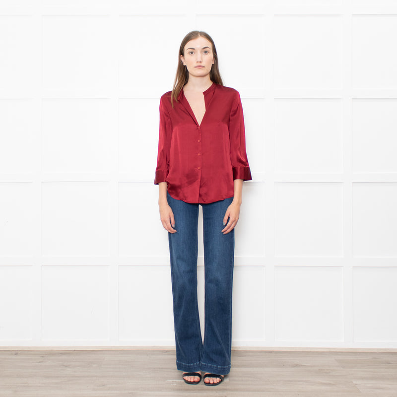 L'Agence Dark Red Silk Satin Blouse