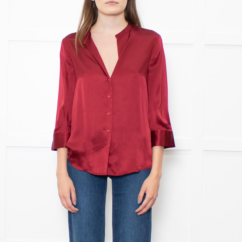 L'Agence Dark Red Silk Satin Blouse