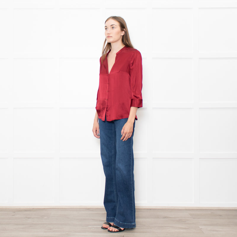 L'Agence Dark Red Silk Satin Blouse