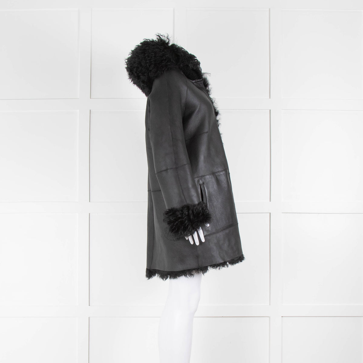pa;ge Black Reversible Shearling Coat Removable Hood