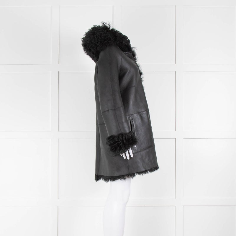 pa;ge Black Reversible Shearling Coat Removable Hood