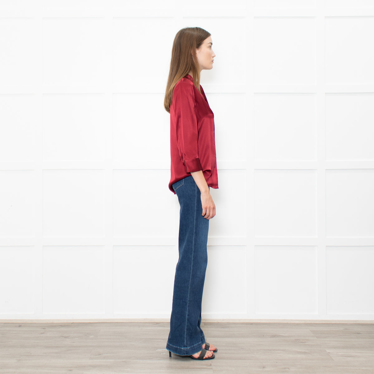 L'Agence Dark Red Silk Satin Blouse