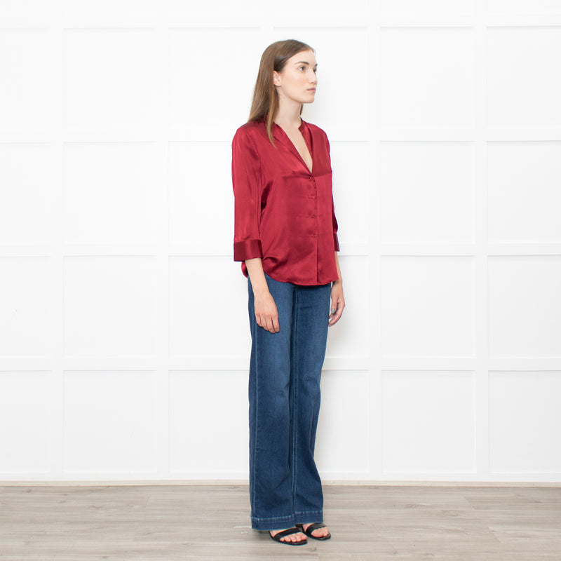 L'Agence Dark Red Silk Satin Blouse