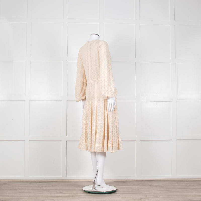 Jonathan Simkhai Beige Embroidered V-Necked Long Sleeve Dress