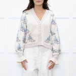 LoveShackFancy Cream Green Floral Wool Blend Cardigan