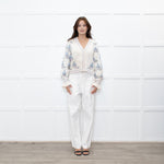 LoveShackFancy Cream Green Floral Wool Blend Cardigan