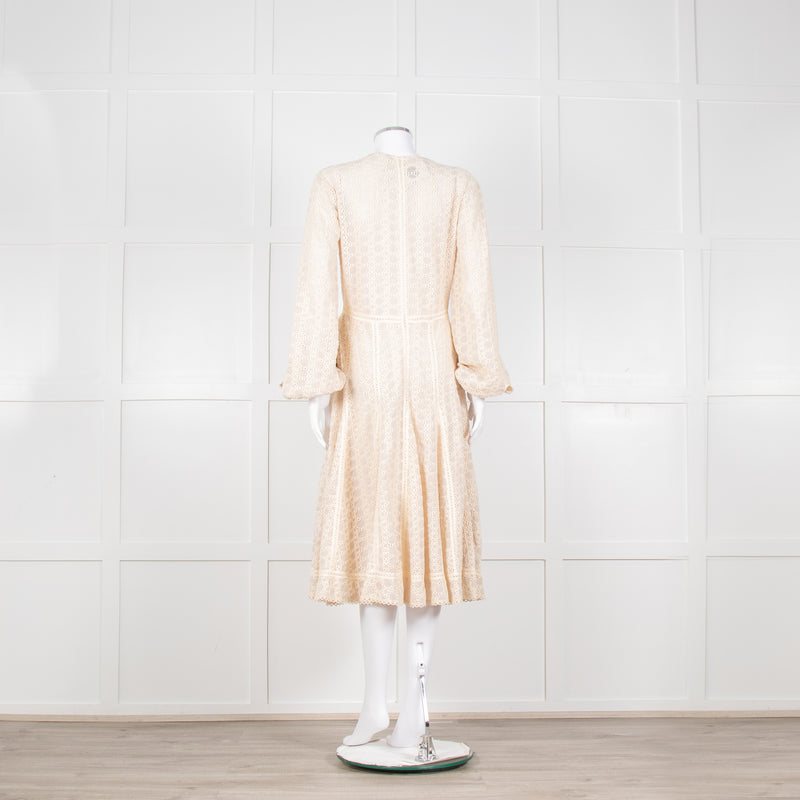 Jonathan Simkhai Beige Embroidered V-Necked Long Sleeve Dress