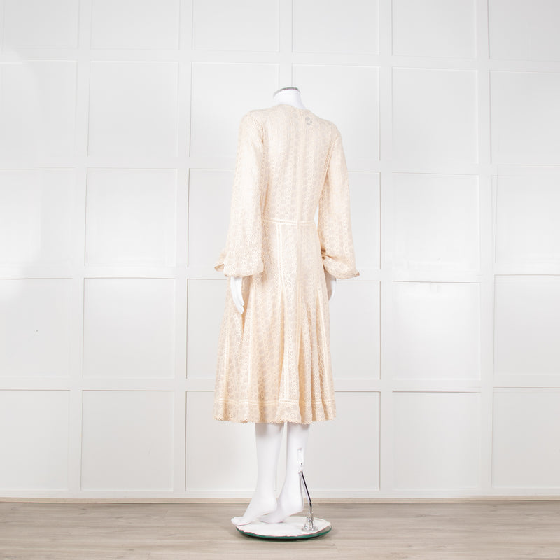 Jonathan Simkhai Beige Embroidered V-Necked Long Sleeve Dress