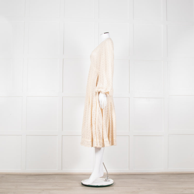 Jonathan Simkhai Beige Embroidered V-Necked Long Sleeve Dress