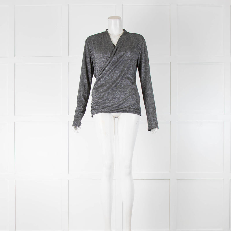 Karl Lagerfeld Silver Lurex Wrapover Top