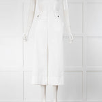 No 21 White Crop Wide Leg Trousers With Turn Up