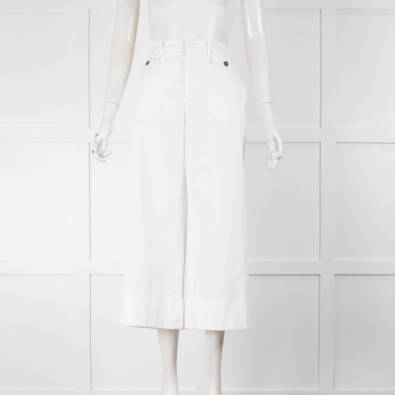 No 21 White Crop Wide Leg Trousers With Turn Up
