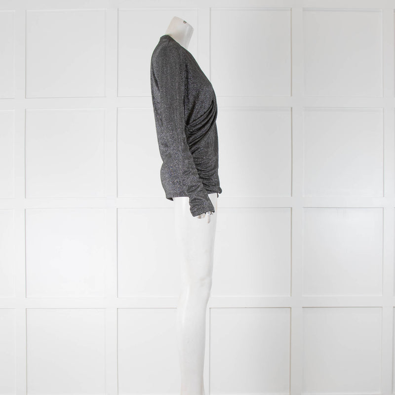 Karl Lagerfeld Silver Lurex Wrapover Top