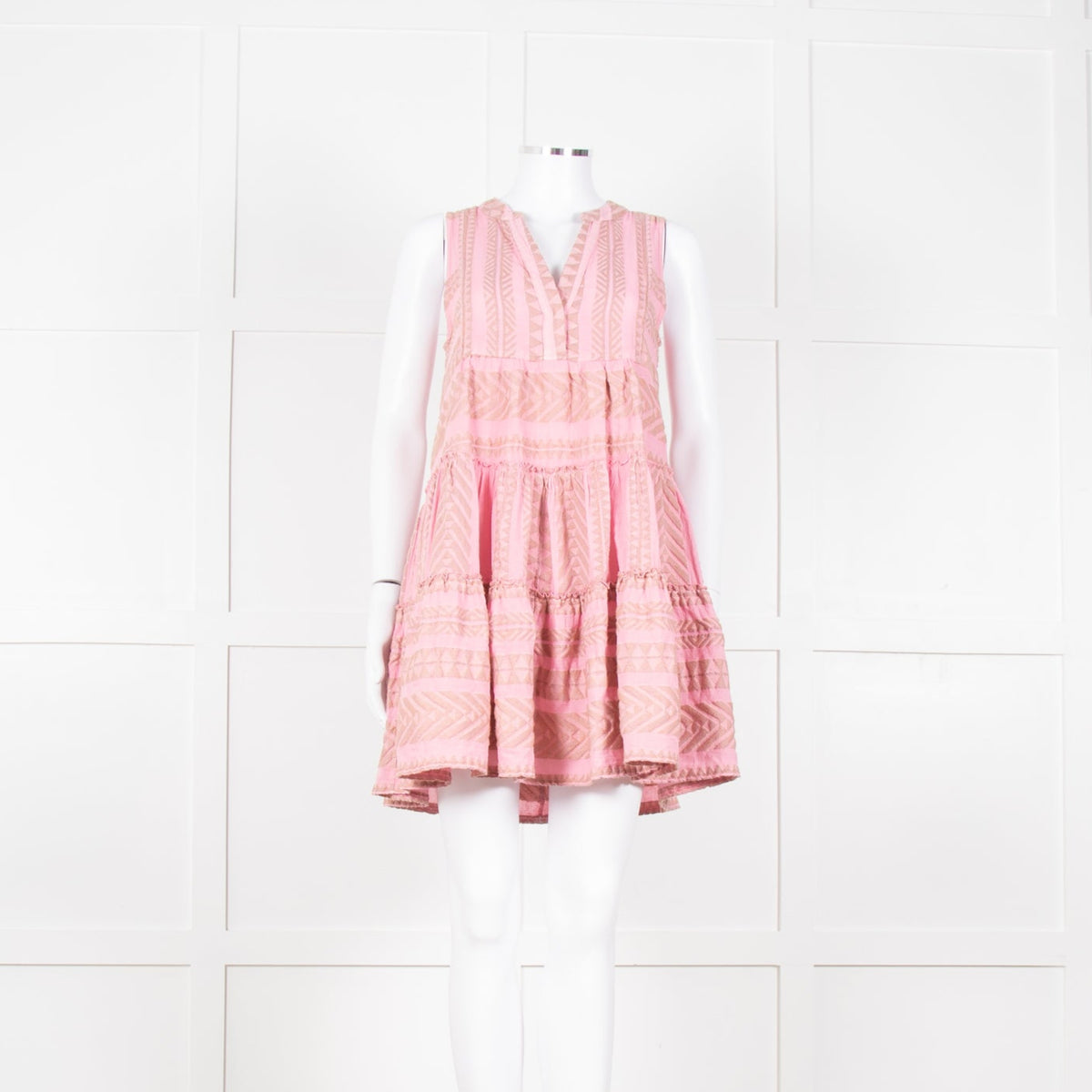 Devotion Twins Pink Beige Cotton Sleeveless Tiered Dress