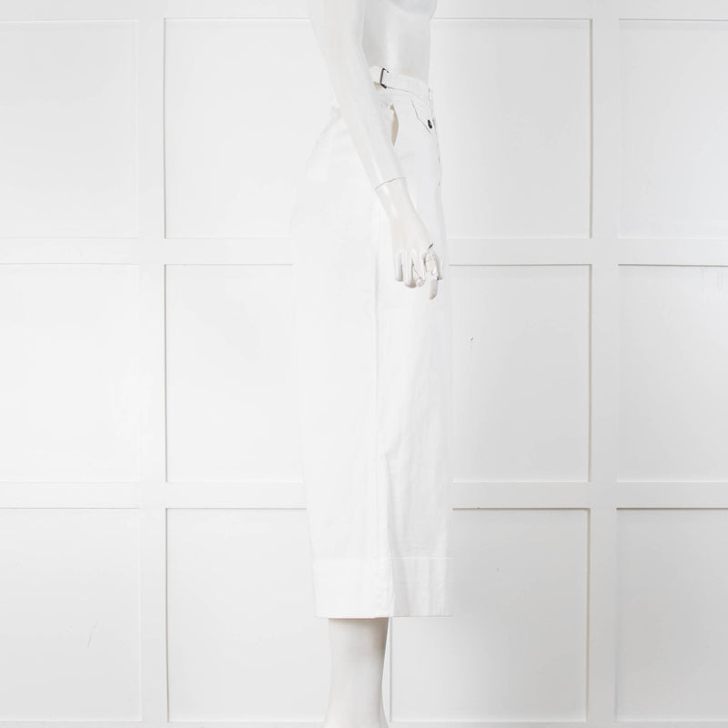 No 21 White Crop Wide Leg Trousers With Turn Up