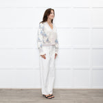 LoveShackFancy Cream Green Floral Wool Blend Cardigan