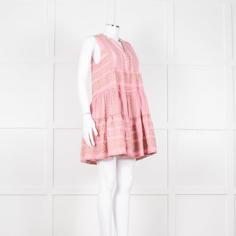 Devotion Twins Pink Beige Cotton Sleeveless Tiered Dress