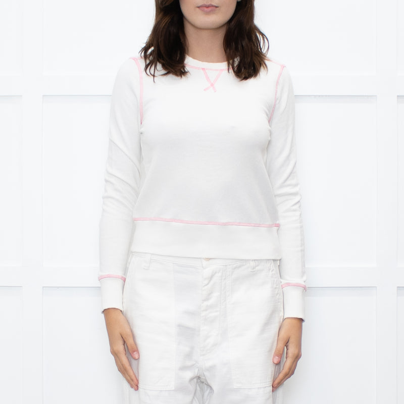 Me + Em Cream Pink Stitch Short Sweatshirt