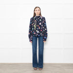 Stine Goya Navy Multi Floral High Neck Blouse