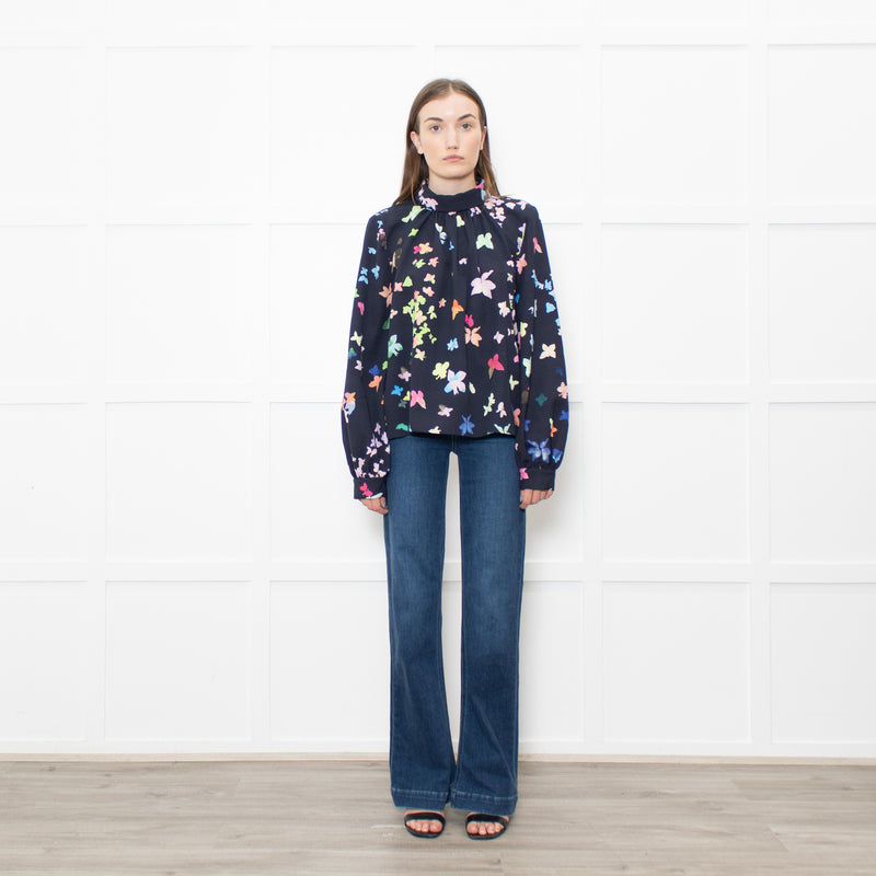 Stine Goya Navy Multi Floral High Neck Blouse