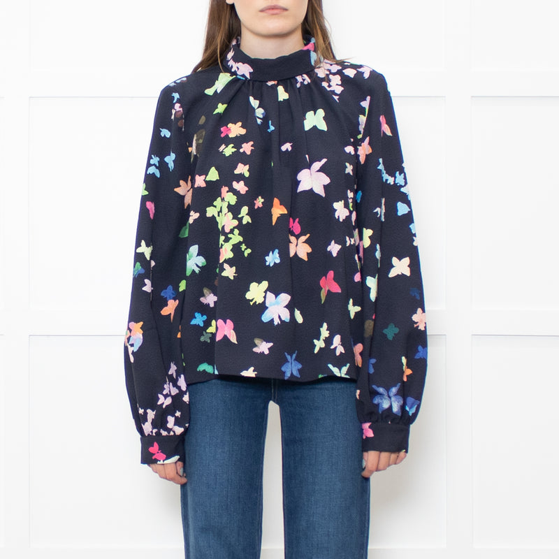Stine Goya Navy Multi Floral High Neck Blouse