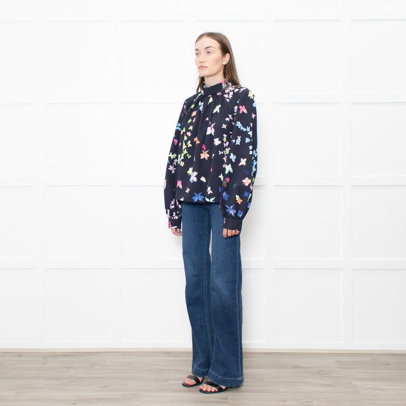 Stine Goya Navy Multi Floral High Neck Blouse