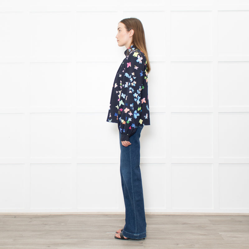 Stine Goya Navy Multi Floral High Neck Blouse