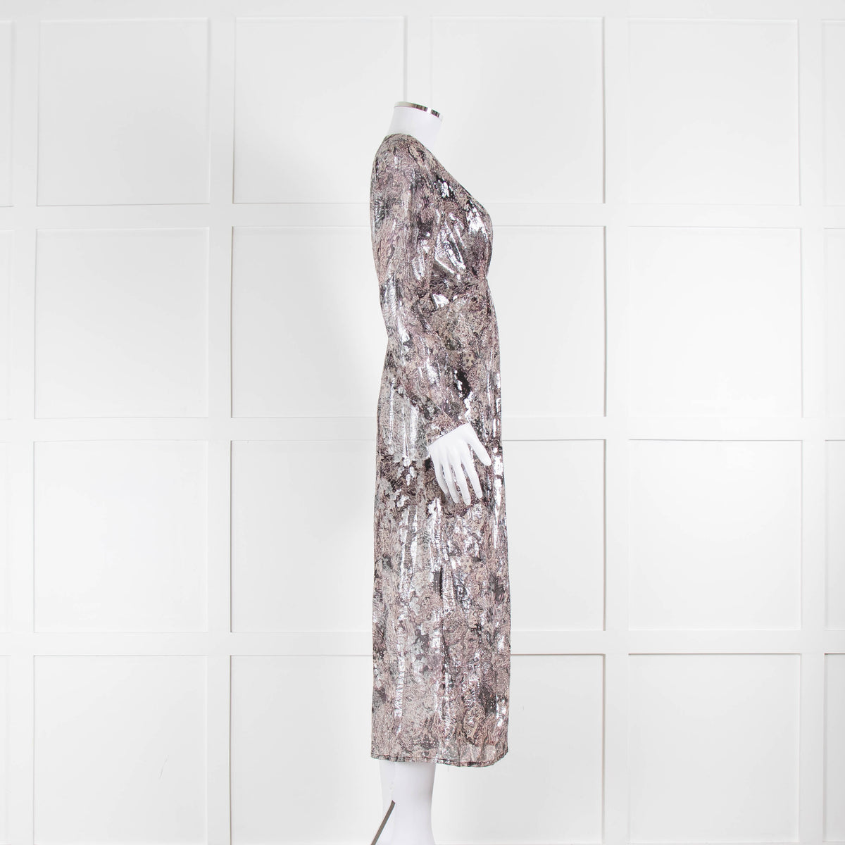 IRO Grey Silver Pink Paisley Dress With Plunge Neck