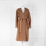 S Max Mara Brown Fluffy Wool Coat with Waist Tie