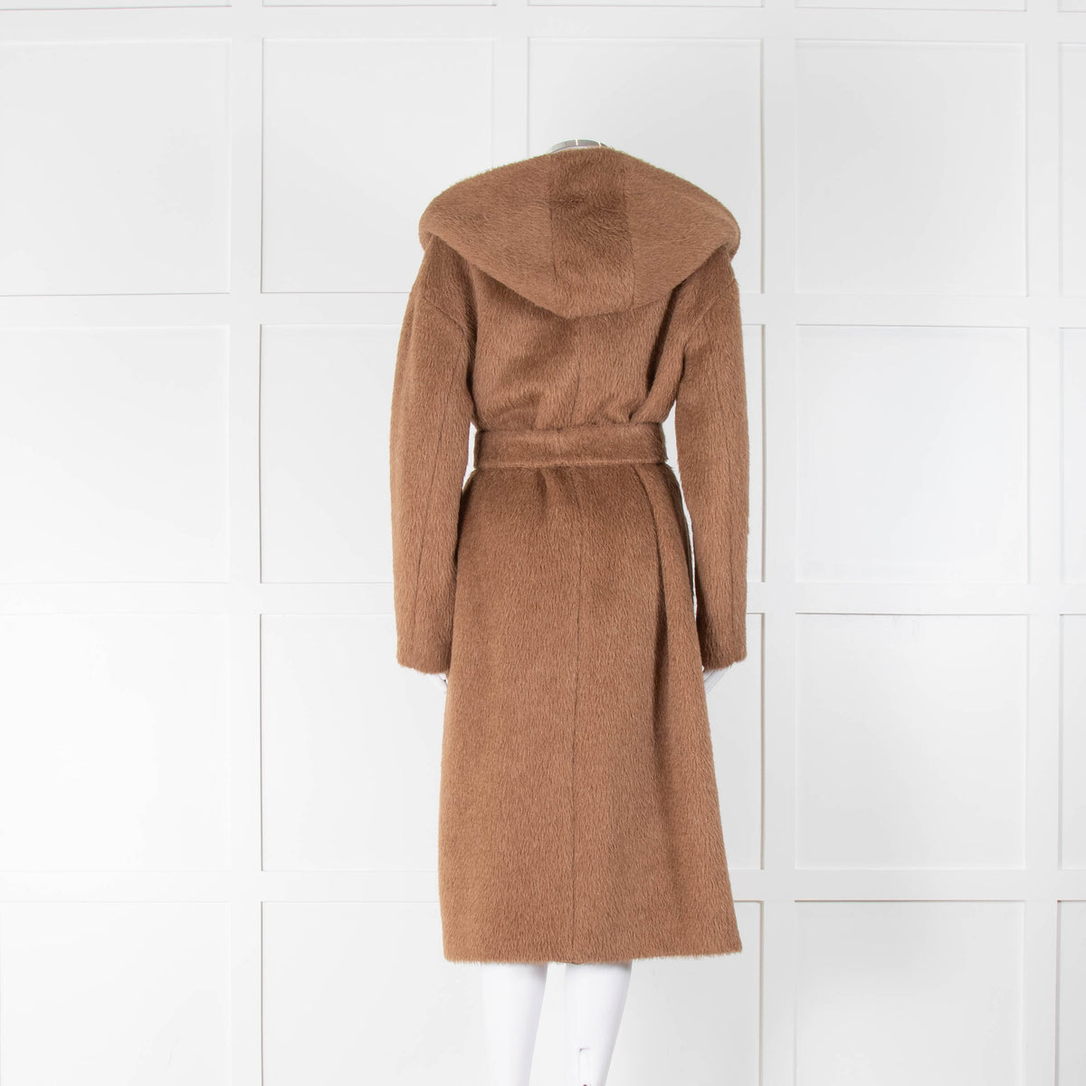 S Max Mara Brown Fluffy Wool Coat with Waist Tie
