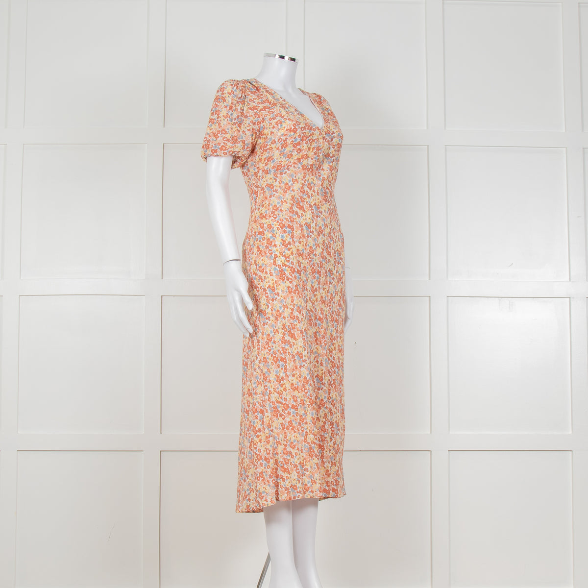 Rails Orange Yellow Blue Floral Print V Front Midi Dress