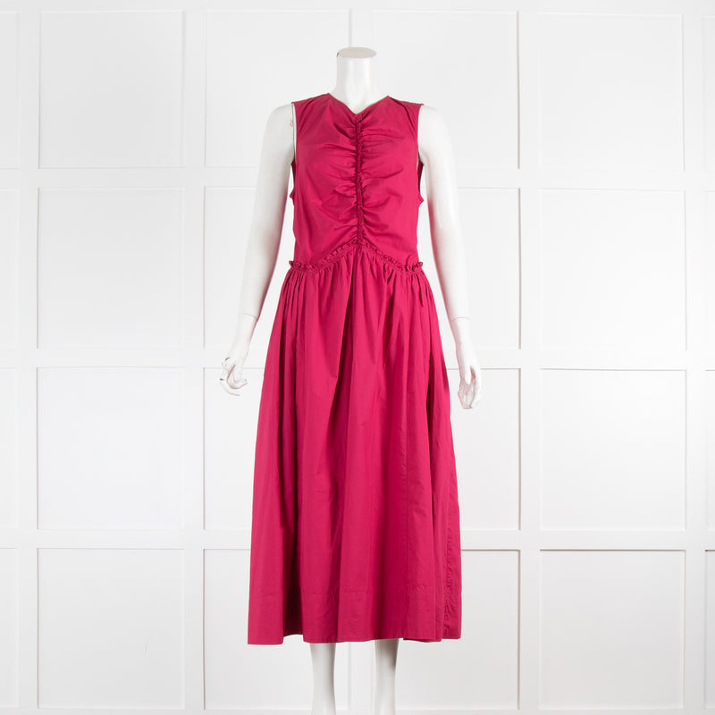 Ulla Johnson Raspberry Pink Frill Detail Sleeveless Cotton Dress