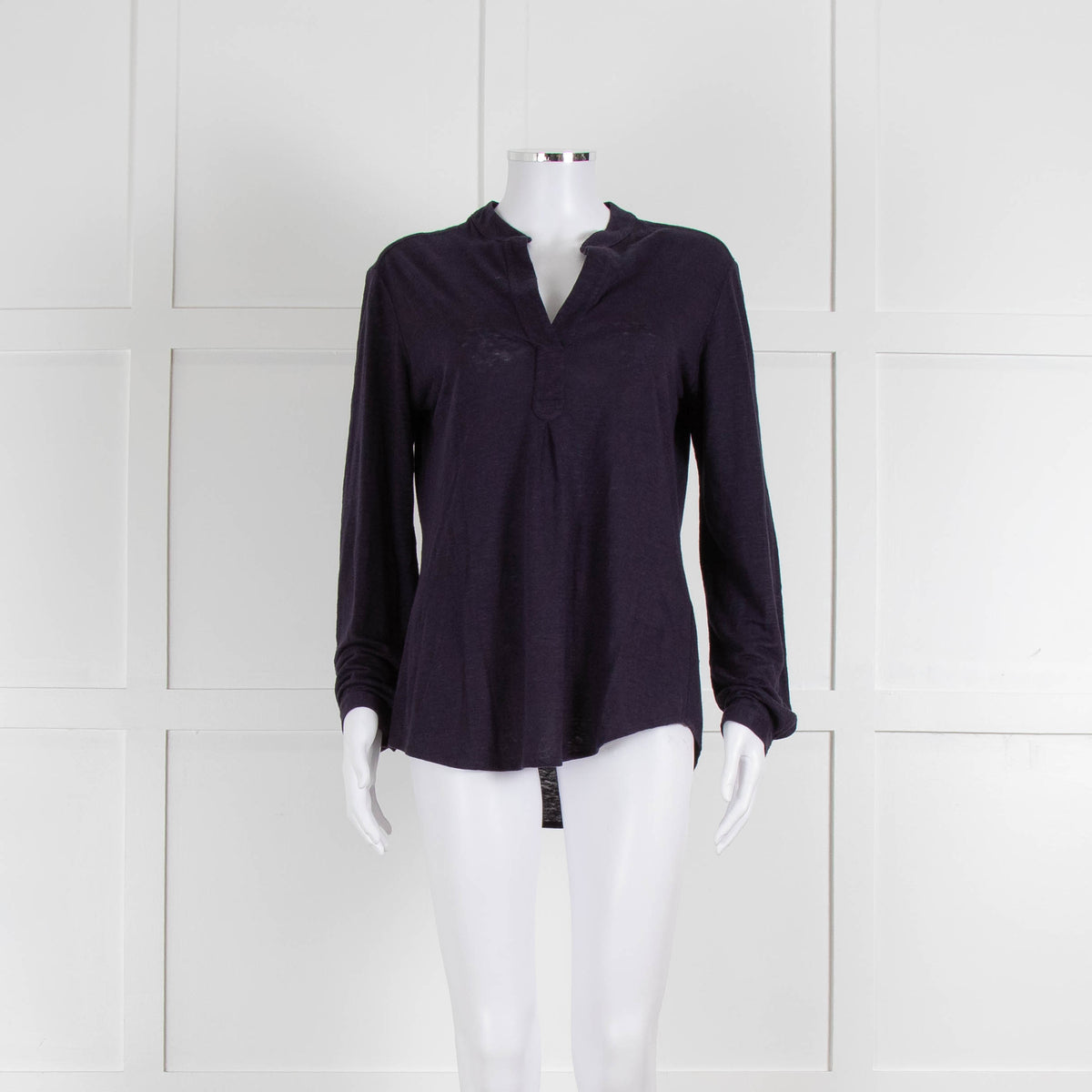 Bruno Manetti Navy Linen Slub Long Sleeve Top