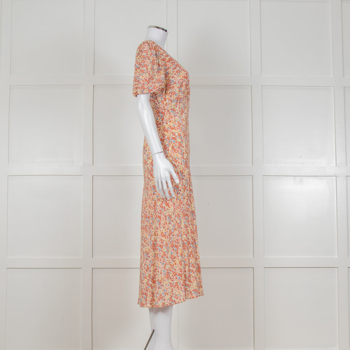 Rails Orange Yellow Blue Floral Print V Front Midi Dress