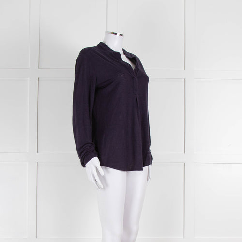 Bruno Manetti Navy Linen Slub Long Sleeve Top