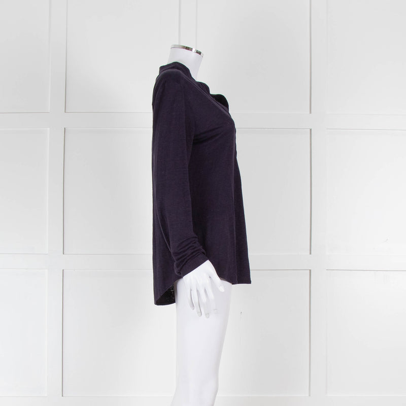 Bruno Manetti Navy Linen Slub Long Sleeve Top