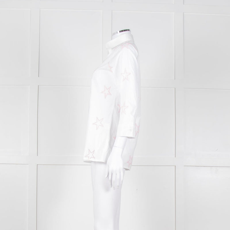 Daniel & Mayer White Pink Star Embroidered Shirt