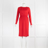 Max Mara Red Crinkle Long Sleeve Dress