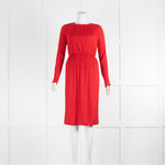 Max Mara Red Crinkle Long Sleeve Dress