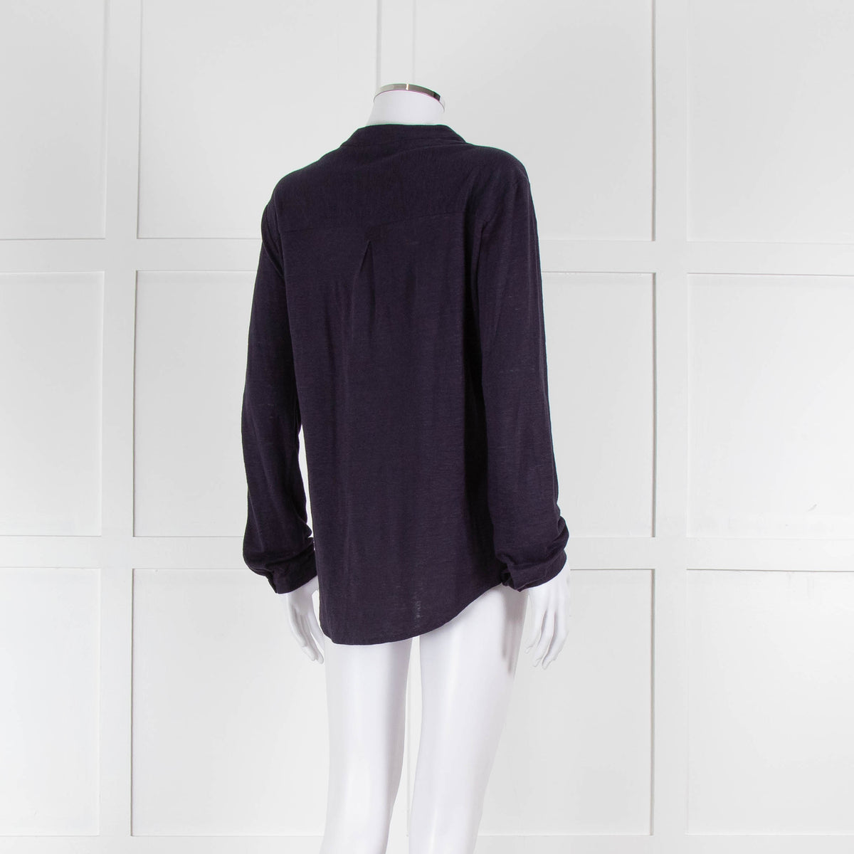 Bruno Manetti Navy Linen Slub Long Sleeve Top