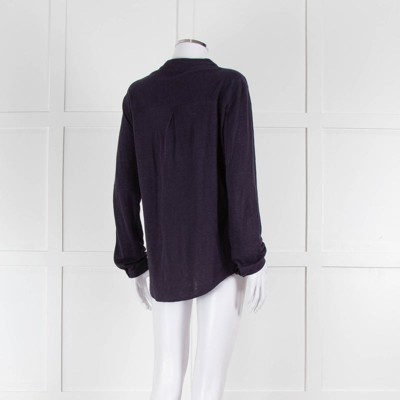 Bruno Manetti Navy Linen Slub Long Sleeve Top