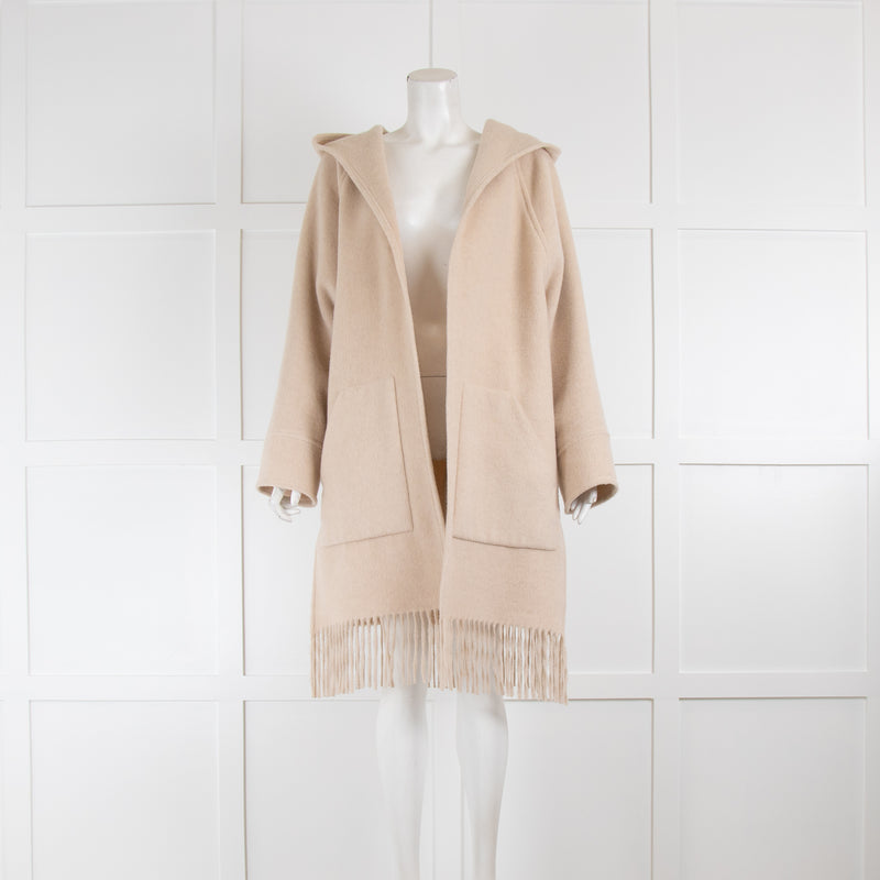 Riani Oatmeal Hooded Fringed Coat