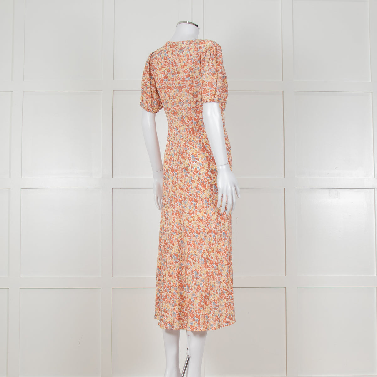 Rails Orange Yellow Blue Floral Print V Front Midi Dress