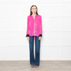 Serena Bute Pink Neon Pink Velvet Black Collar Top