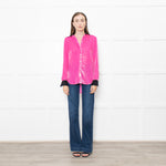 Serena Bute Pink Neon Pink Velvet Black Collar Top