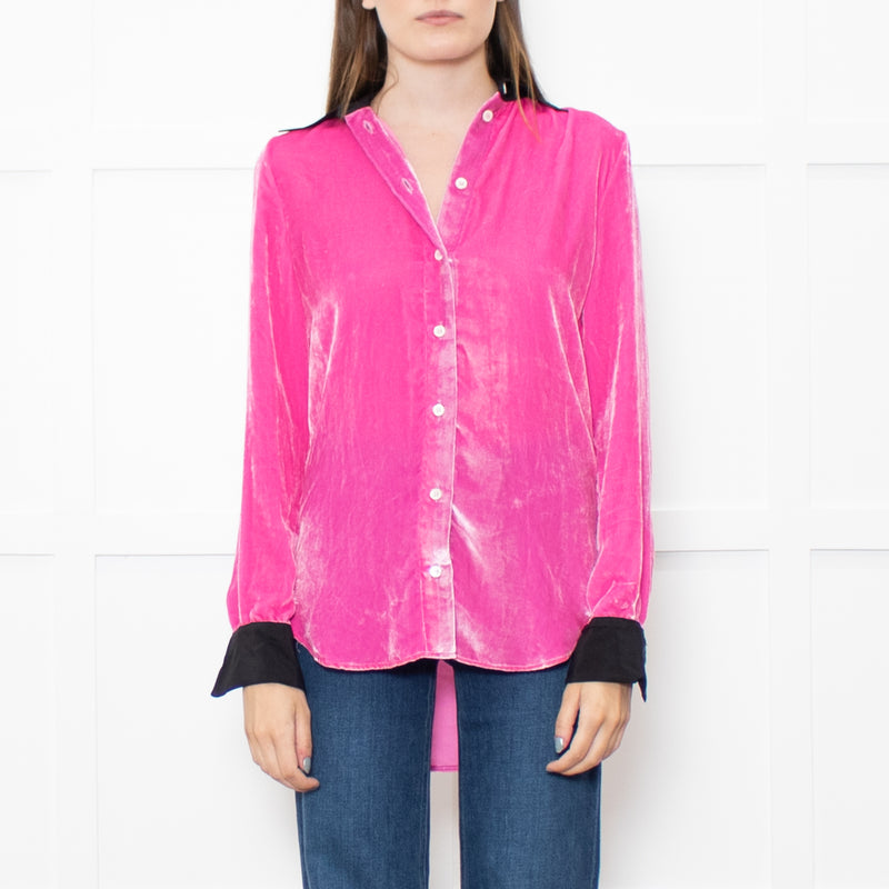 Serena Bute Pink Neon Pink Velvet Black Collar Top