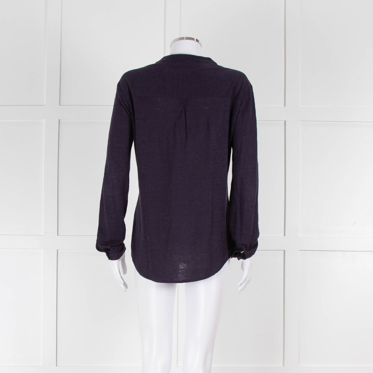 Bruno Manetti Navy Linen Slub Long Sleeve Top