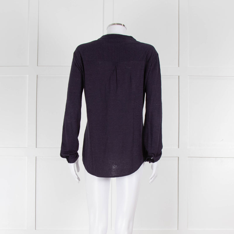Bruno Manetti Navy Linen Slub Long Sleeve Top